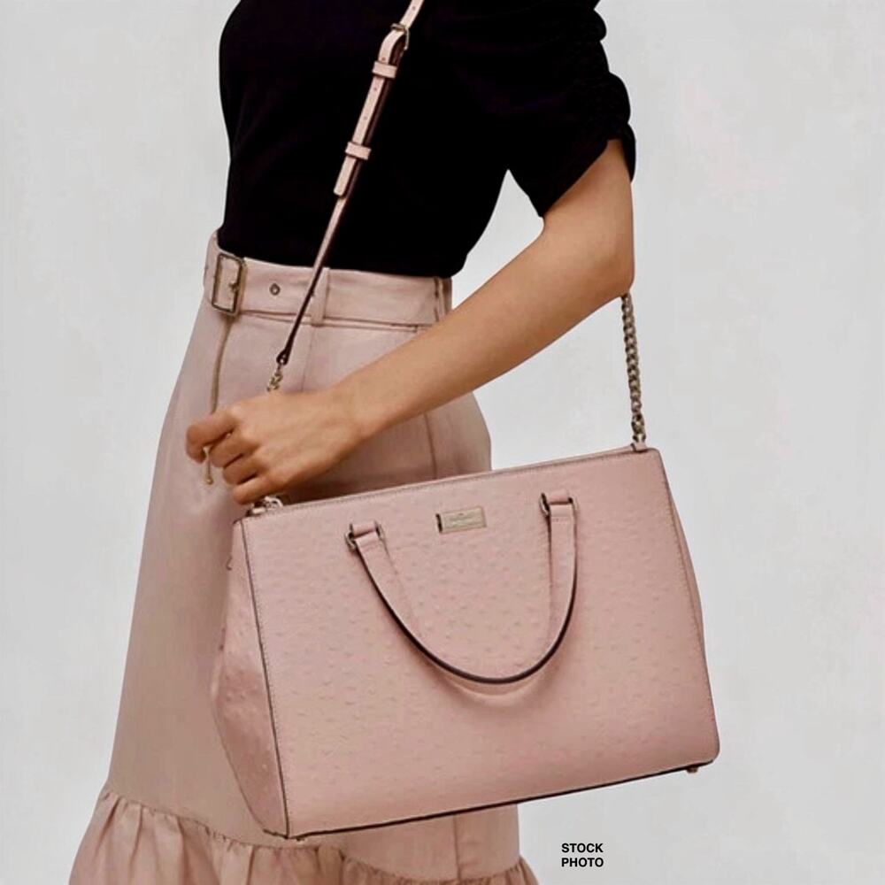 Kate Spade Pink Ostrich Embossed Leather Satchel Tote Crossbody With Dust Bag